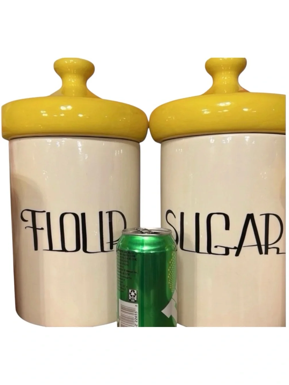 RARE Vintage MCM Groovy 70's Yellow Mushroom Lid Full Canister Set